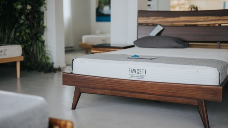 Modern showroom display with a Fawcett mattress